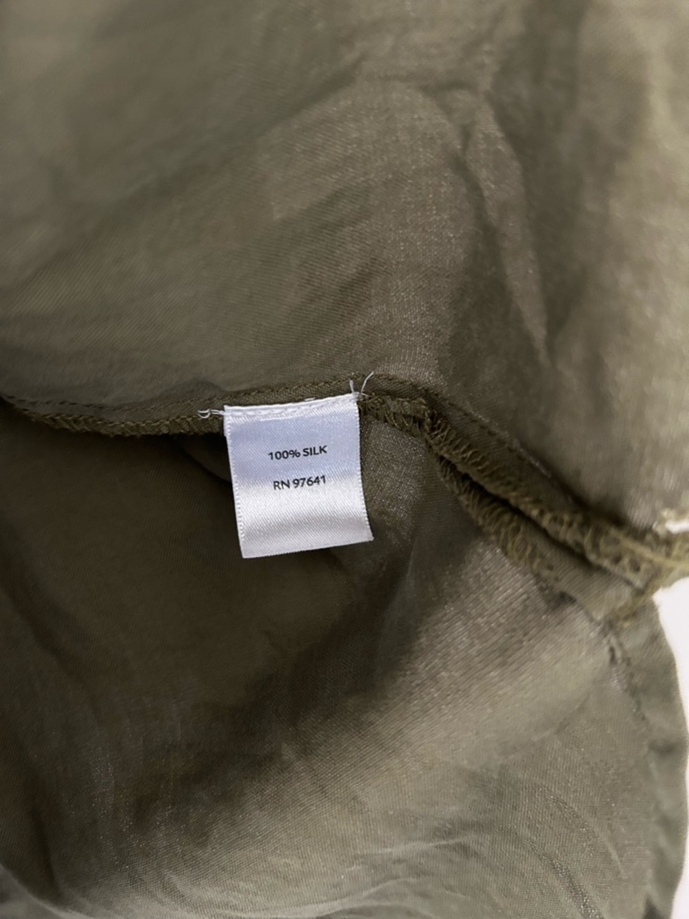 J. Jill XL Olive Green 100% Silk Button-Front Long Sleeve Shirt Blouse - Picture 5 of 7